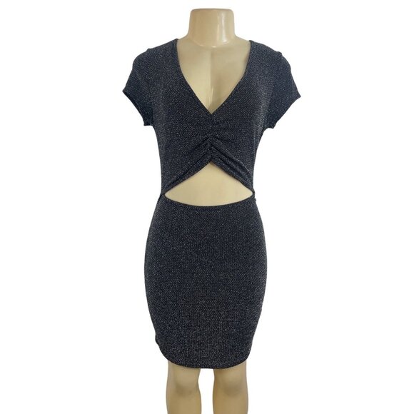 See you Monday Women's Black Glitter Front Cut Out Short Sleeve Dress Sz XL - Picture 1 of 8